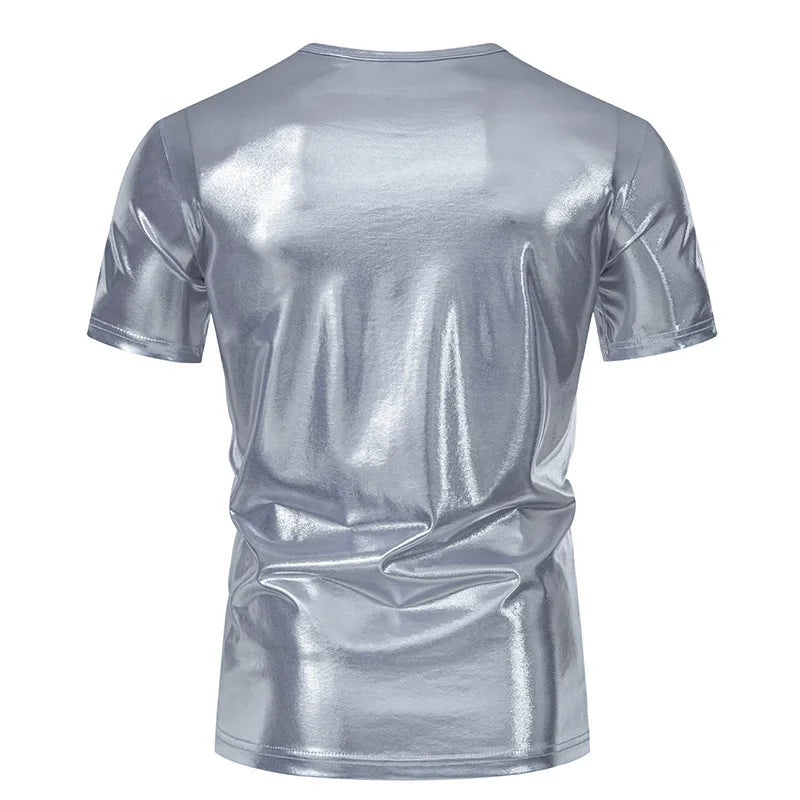 #4105 Hip Hop T Shirt Man Short Sleeve Summer T Shirt O-neck Loose Gold Silver Red Green Punk Streetwear Tshirt Shinny Surface