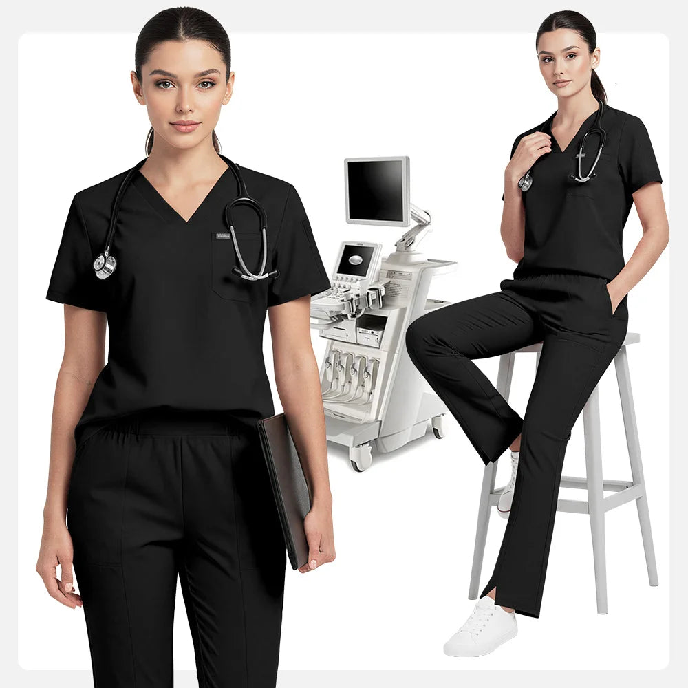 Niaahinn Pet Grooming Non-sticky Hair Workwear Surgical Uniform Medical Nurse Uniforms Women Scrubs Sets Pharmacist Work Clothes