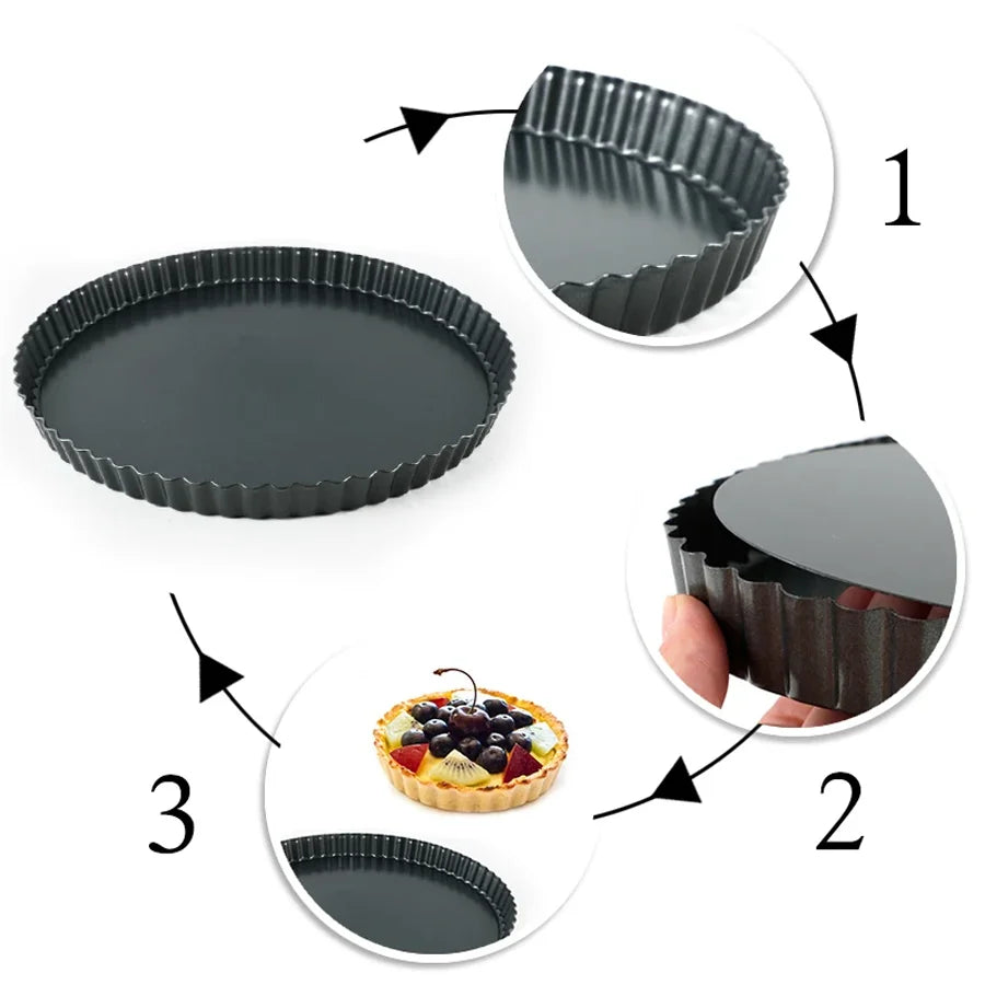 2pcs Chrysanthemum Pie Plate with Removable Bottom & Oil Brush Set, Non-stick Fluted Tart Pizza Pan Home Kitchen Baking Mold XJM