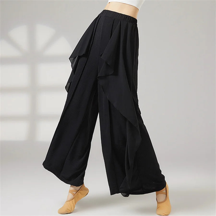 Women Wide Leg High Waisted Flowing Chiffon Dance Pants