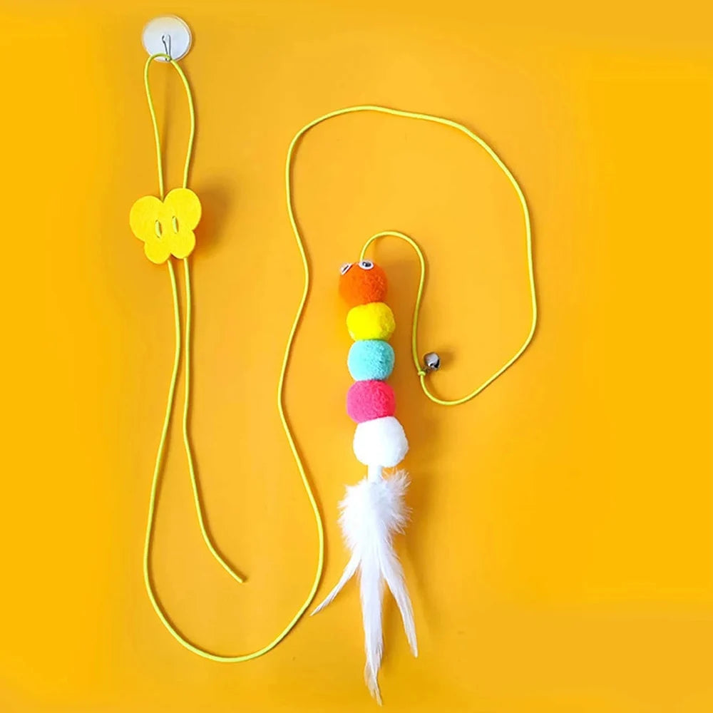 Pet Teasing Stick Kitten Self Hi Elastic Rope Cat Toy Feather Bell Teasing Stick Hanging Swing Toy