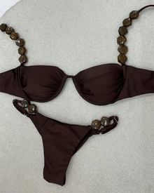 Golden Printed High Waist Bikini Set Push Up Swimsuit Women