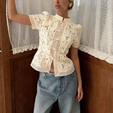 Tossy Lace Cardigan Women Short Sleeve See Through Blouse