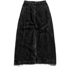 Men Women Retro Gothic High Waist Jeans Y2k Baggy Black Harajuku Hip Hop Pattern Embroidered Blue Denim Pants Wide Leg Jeans