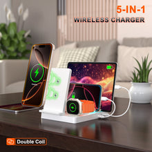 5 in 1 Wireless Charger Desktop Charging Organizer Stand For iPhone 16~12 Pro Max Apple Watch AirPods Pro USB PD Output Charging