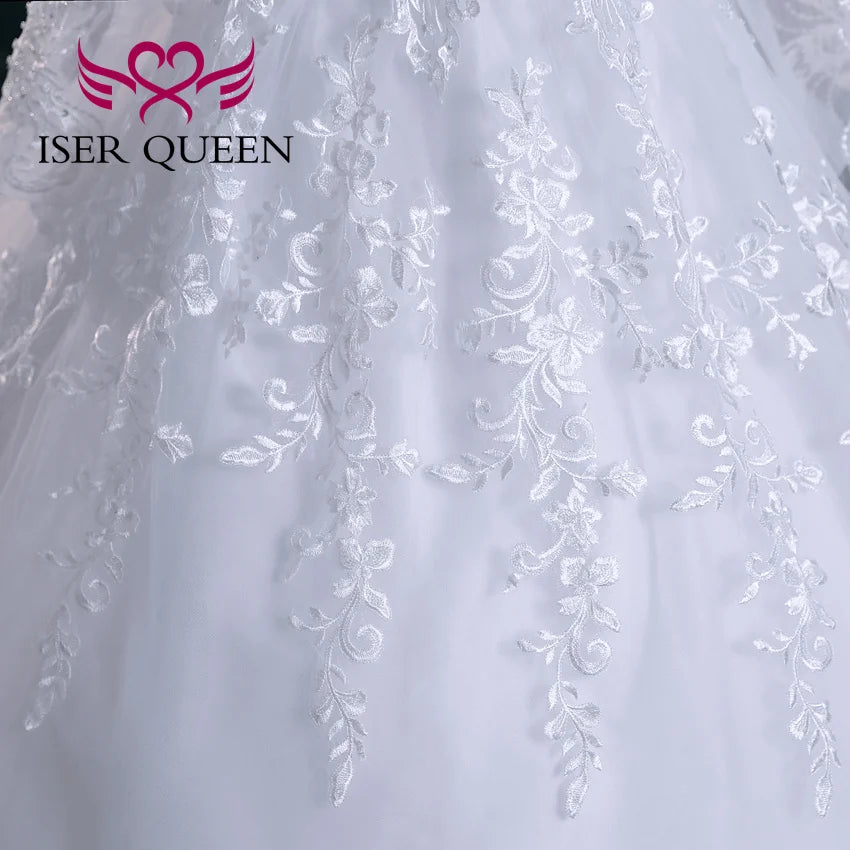 Customized Beaded Pretty Lace Appliques Wedding Dress A line  Long Sleeves V neck Plus Size Wedding Dresses For Women WX0303