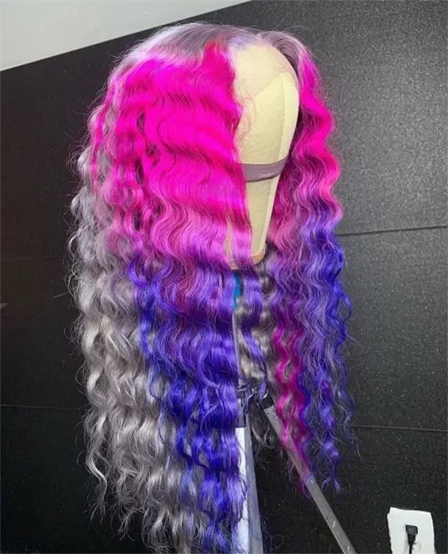 Gray Purple 28 Inch Loose Deep Wave HD Lace Front Wig 13x4