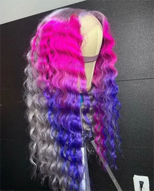 Gray Purple 28 Inch Loose Deep Wave HD Lace Front Wig 13x4
