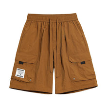 Men's High Street Cargo Shorts Lightweight Breathable Solid Color Drawstring Waist Big Pockets Shorts Casual Summer Short Pants
