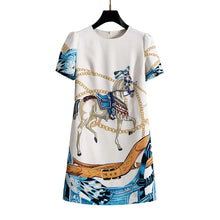 Women Printed Beaded Rhinestone Dress Puff Sleeve Straight Dress Short Sleeve Elegant Summer Fashion Casual Dress