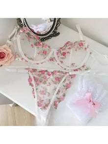 YUQI French Style Luxury Lingerie-Floral Embroidery Black Sheer Bra Set, Sensual Women's Intimates Elegant Transparent Underwear