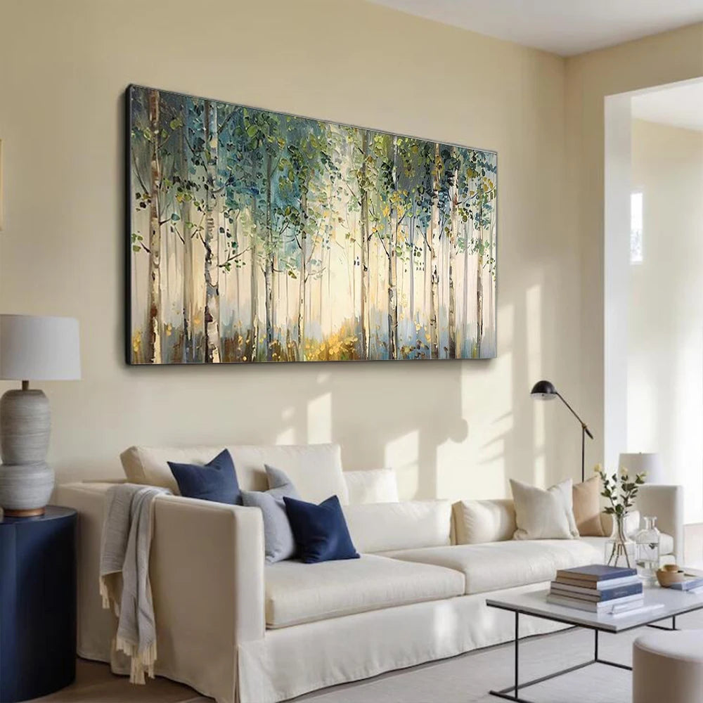 100% Handmade Abstract Oil Painting Original Gold Forest Landscape Wall Art Picture Large Mural For Home Living Room Decor Image