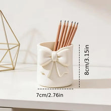 1 organisateur de maquillage de bureau avec nœud – pot à crayons 3D, rangement pour pinceaux, gloss et accessoires à sourcils