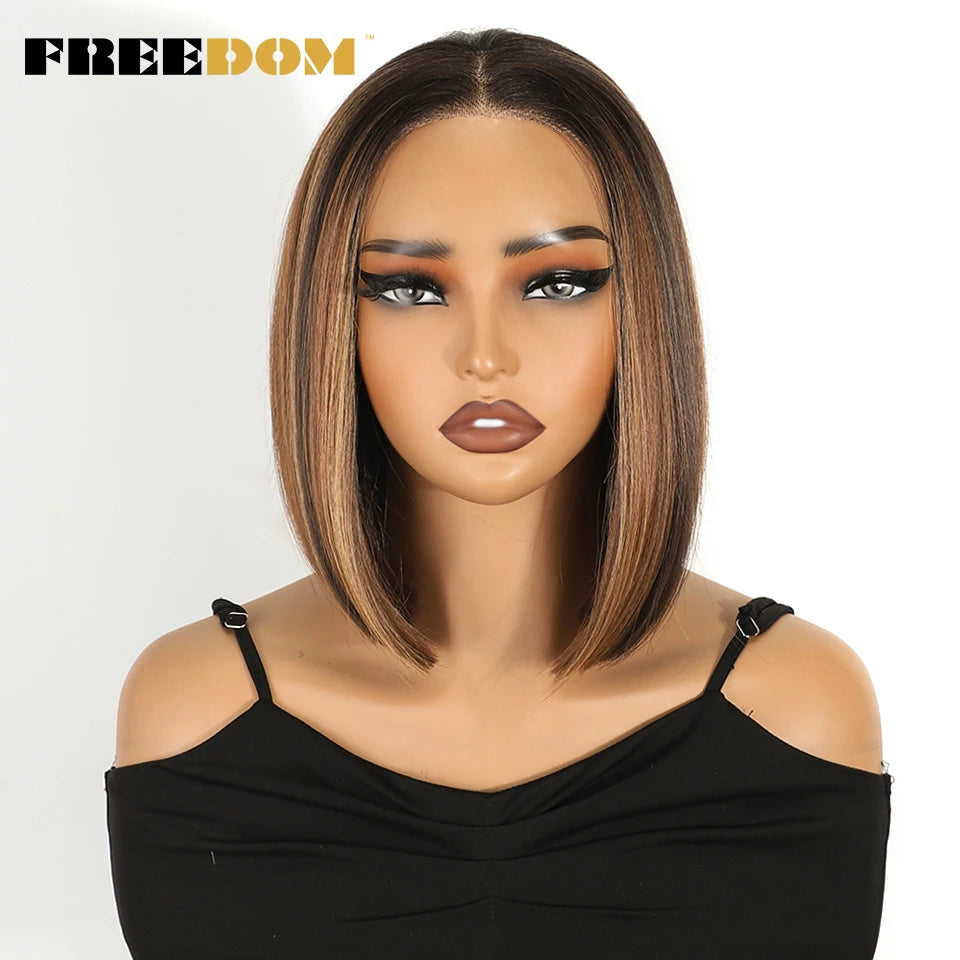 Freedom 10 Inch Bob Wig Lace Front 13x3 Ombre Brown Cosplay