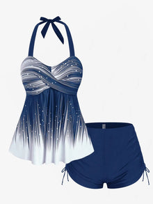 Plus Size Tankini Swimsuit Halter Backless Empire Waist