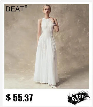 DEAT Fashion Shoulder Sequin Mesh Diamond Suspender Dress Women's Slim Fit High Waist Ankle-length Dresses New 7A846