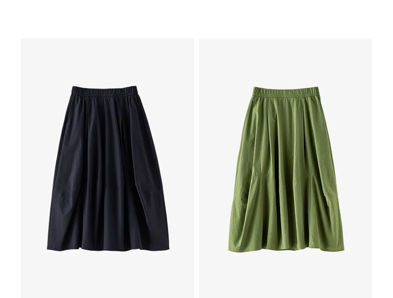 TOYOUTH Women's A-Line Bud Skirt 2026 Summer New Split Detail Retro Puff Midi Skirt, Lightweight Outdoor Wear