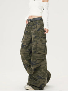 Women's Green Camouflage Workwear Pants Jeans Y2K American High Street Harajuku Loose Wide Leg Long Jeans Casual Clothing 2026