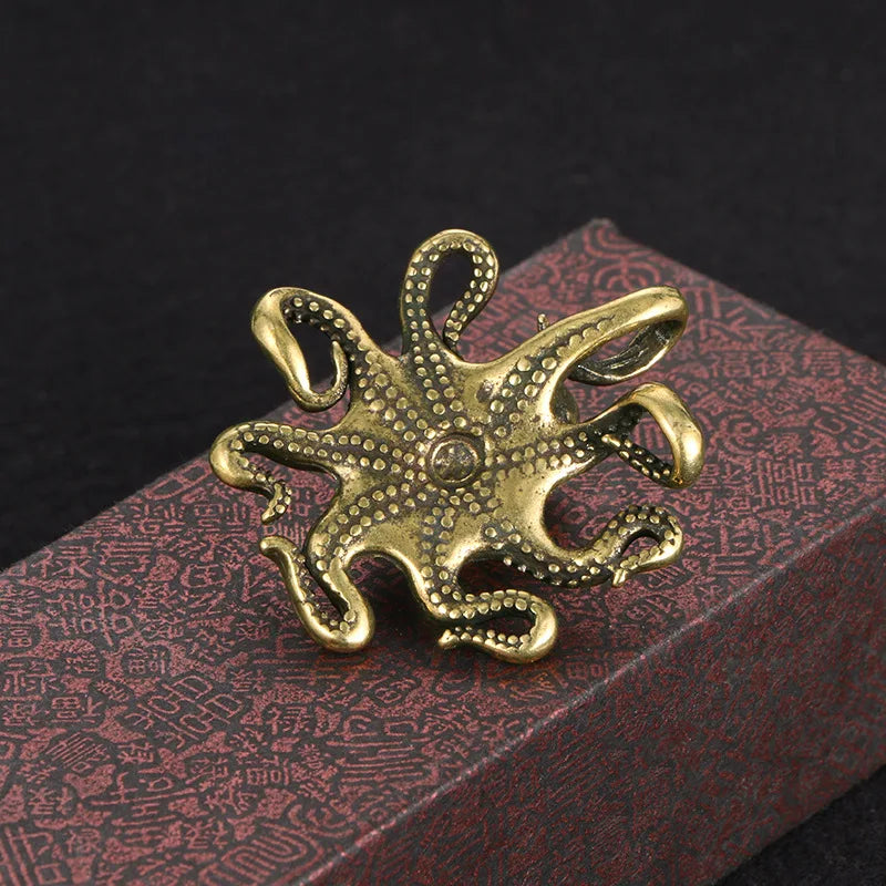 Brass Retro Octopus Cuttlefish Creative Marine Organism Office Desktop Ornament Accessories Small Tea Pet  Souvenir Gifts