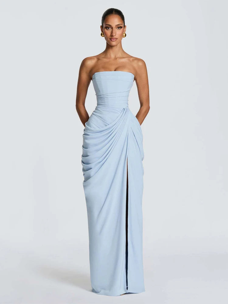 Women Green Ruched Elegant Satin Maxi Dress Mermaid One-shoulder Cutout Slim Fit Flowy Vestido 2026 Lady Summer Evening Vestidos