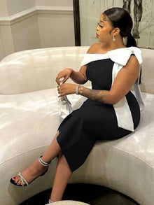 Women Summer Midi Knitted Dress High Waist Elegant One Piece