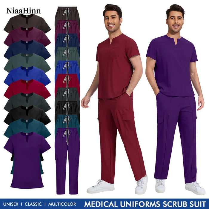 Niaahinn Medical Surgical Uniforms Doctor Costume Men Nurse Surgery Anesthetist Workwear Clinical Nursing Scrubs Tops-Pants Suit