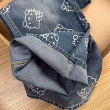 Kawaii Women Hello Kittys Printed Jeans Y2K Girls Cartoon Denim Pant Fashion High Waist Wide Leg Pant Teenager Casual Trousers