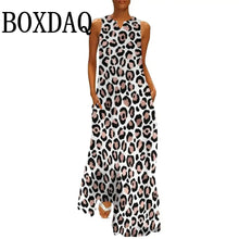 Summer Women Leopard Graphic Print Dress Fashion Elegant Casual V-Neck Sleeveless Tank Long Dresses Ladies Sexy Loose Maxi Dress
