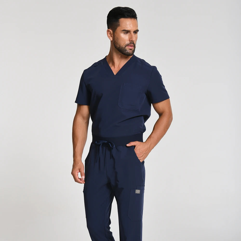 KUNGFU SCRUBS Mens Uniforms Medical Surgical Scrubs Set Short Sleeve V-Neck Top & Pants Soft Breathable Stretch Nursing Workwear