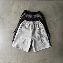 American Letter Embroidered Shorts Men Y2K Retro Casual High Street Trendy Brand High Waist Oversized Straight Casual Shorts