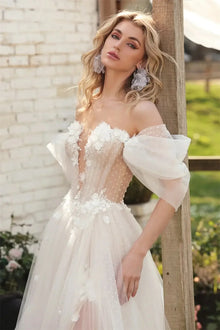 Boho Off The Shoulder V-neck 3d Flower A Line Wedding Dresses Side Slit Custom Made Formal Bridal Grown 2025 Rode De Morrie