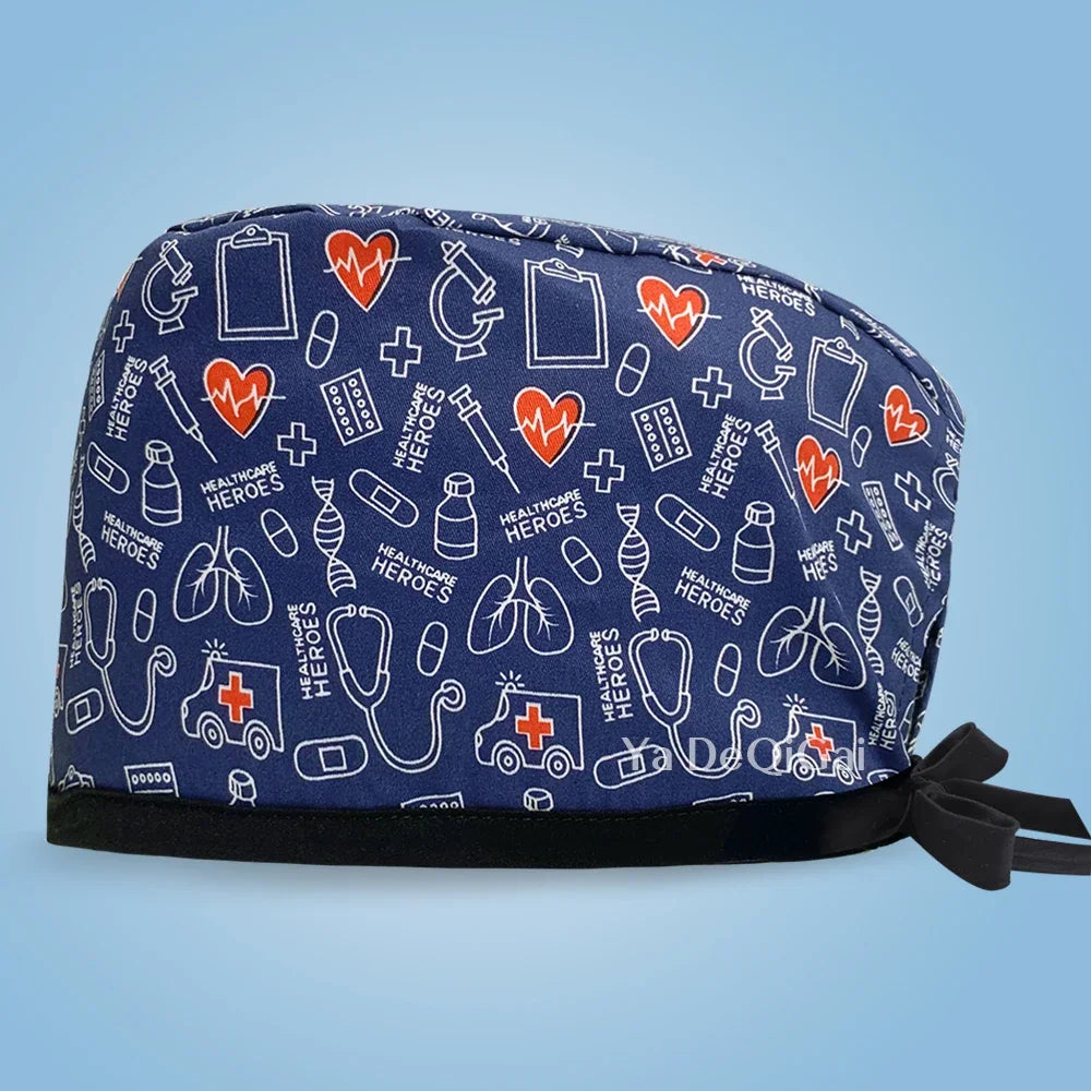 Cartoon Print Medical Scrub Hat Hospital Doctor Work Caps Health Worker Scrub Cap Pet Clinic Nurse Beautician Nursing Scrubs Hat