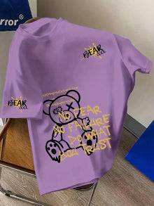 Fashionable men's summer personalized teddy bear letter print comfortable and breathable round neck T-shirt outdoor street top