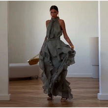 Sexy Cascading Ruffle Pleated Women Long Dress Fashion Lace Up Sleeveless Empire Female Dresses 2026 Spring Summer Lady Robe