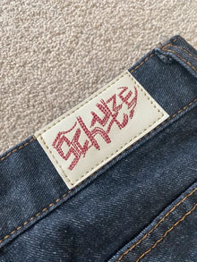 Men Dark Wash Denim Shorts Back Pocket Cherry Blossom Embroidered Loose Fit Knee Length Vintage Streetwear Casual Summer Wear