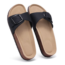 Bebealy Women's Cork Footbed Slippers Summer Leather Beach Flip Flops with Adjustable Buckle Lady Clogs Sandal With Arch Support