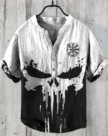 Summer New Men's Short Sleeve Shirt Pattern Art Print Men's 100% Linen Button Shirt Short Sleeve Comfort Shirt