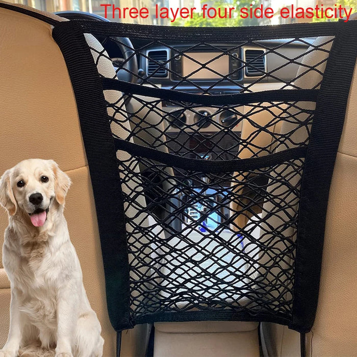 Barrière de voiture pour animaux de compagnie, barrière de voiture pour chiens avec sac de rangement en maille de sécurité automatique, filet de protection de sécurité pour animaux de compagnie, pour siège arrière