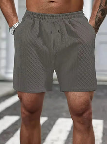 Men's Textured Knit Casual Shorts, Elastic Waist Drawstring Summer Shorts with Pockets for Street & Daily Wear