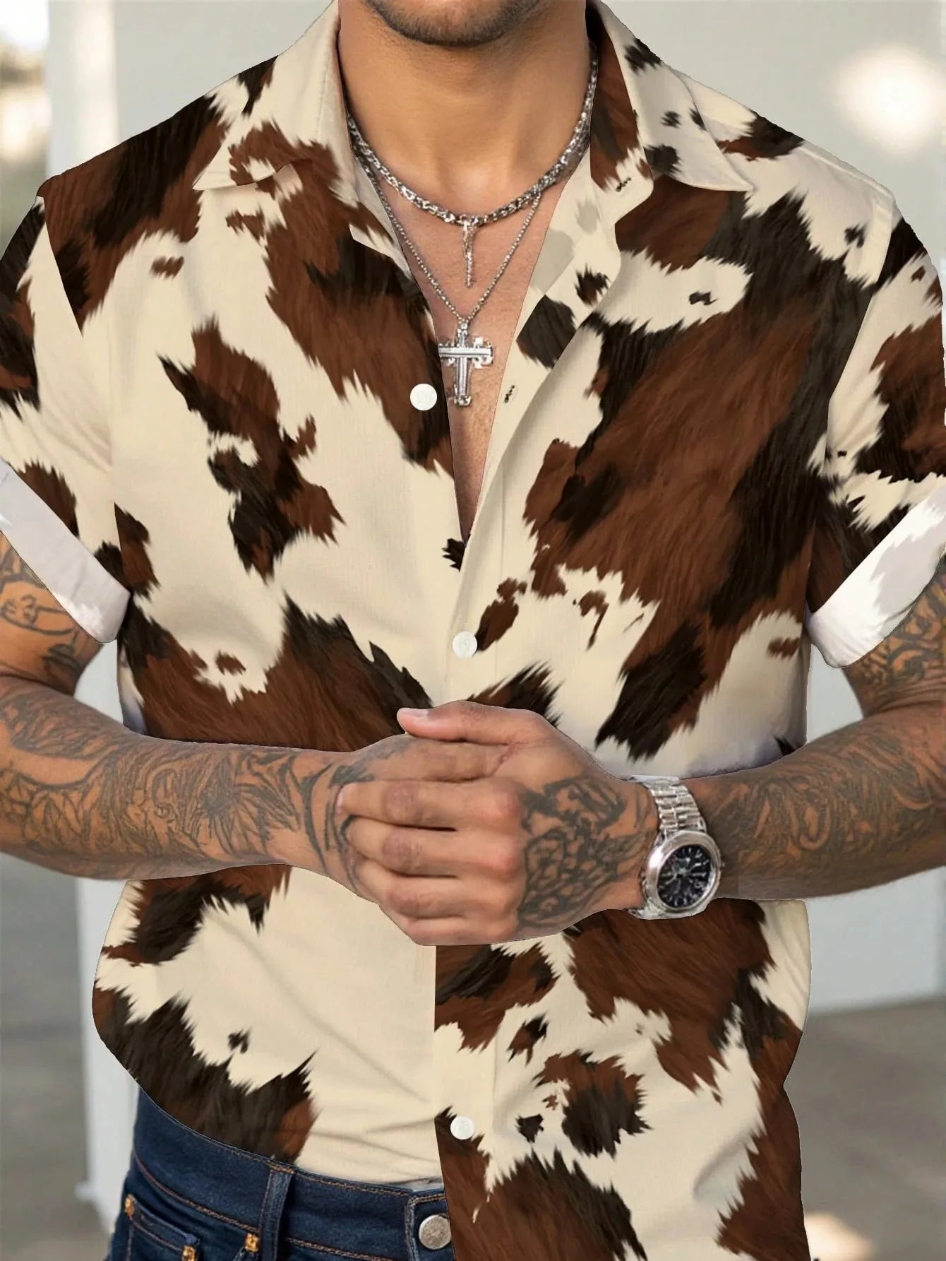 The new men's short-sleeved shirt for summer 2025 features a casual fashionable comfortable and soft 3D pattern print