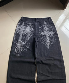 Y2K Fashion New American Oversize Print Washed Baggy Jeans Women Harajuku Hip Hop Popular Casual Joker Wide-leg Pants