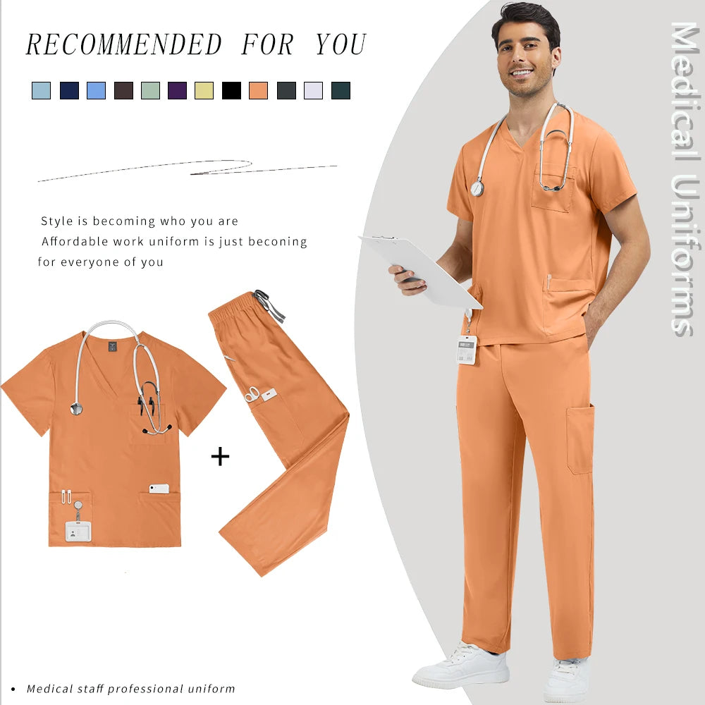 New Multi-pocket Clinical Surgical Uniforms Pockets Medical Nursing Scrubs Set Unisex Beauty Spa Workwear Dental Nurses Clothing
