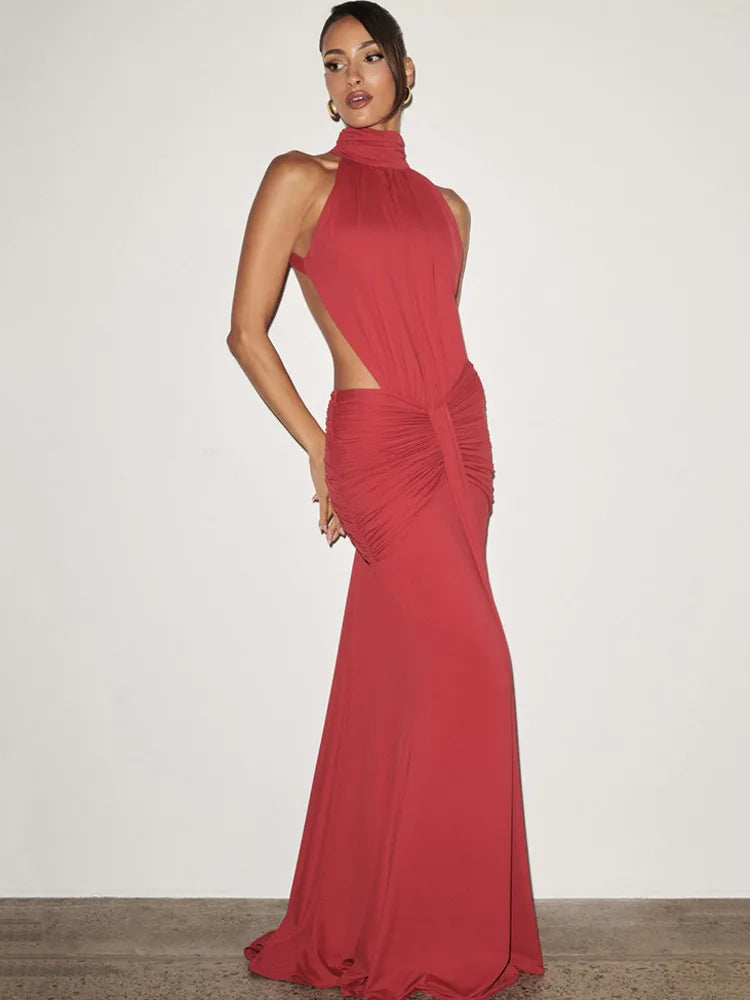 Articat Elegant Sleeveless Halter Bodycon Party Club Evening Dress Women Sexy Slim Backless Long Dresses Spring New Dress 2026