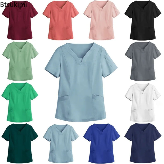Elastic Quick-dry Medical Work Clothes Tops Dentist Veterinary Work Uniform Unisex Healthcare Nurse Clothing Scrun Women Mens