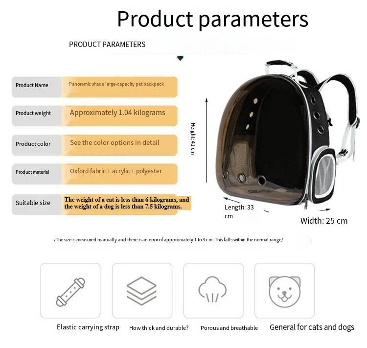 Pet carrying bag space  Space capsule dual-shoulder backpack  Breathable transparent backpack  Cat and dog transportation bag