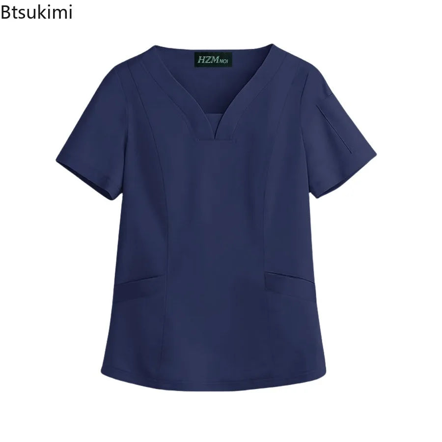 Elastic Quick-dry Medical Work Clothes Tops Dentist Veterinary Work Uniform Unisex Healthcare Nurse Clothing Scrun Women Mens