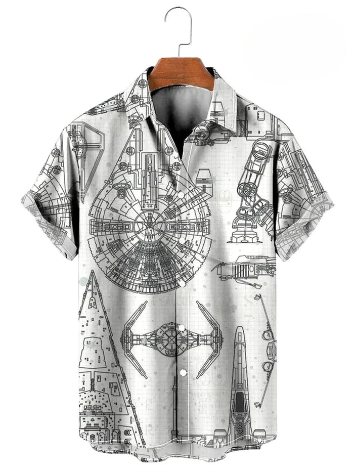 Chemise vintage boutonnée pour homme, chemise hawaïenne à manches courtes avec imprimé carte 3D, chemise à revers pour homme, haut décontracté, t-shirt oversize