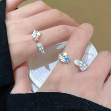 Sweet Angel Wing Star Open Ring for Women Exquisite Romantic White Finger Ring Vintage Creative Cute Versatile Jewelry Wholesale