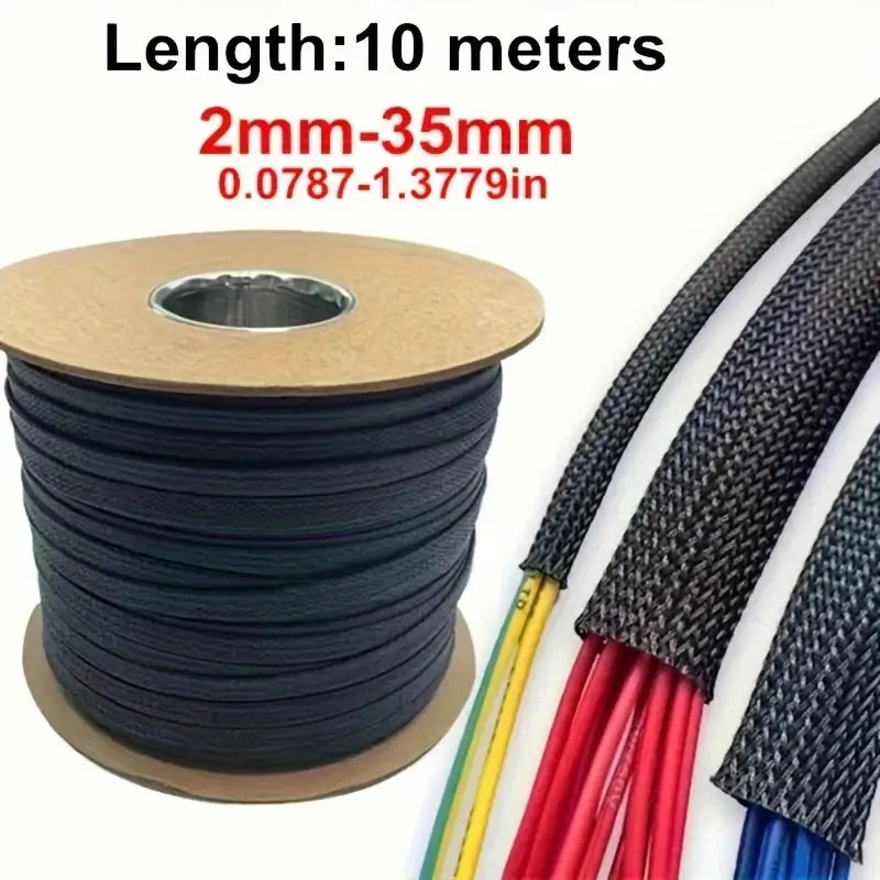 10m /32.8 ft Pet Expandable Braided Mesh Sleeve Black Flexible Wire Mesh Sleeve Tv Audio Pc Cable Protection Against Pet Chewing
