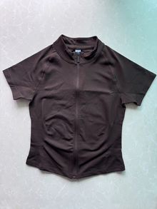 Women Short Sleeve Zippy Top Raglan Cap Sleeve Shirt